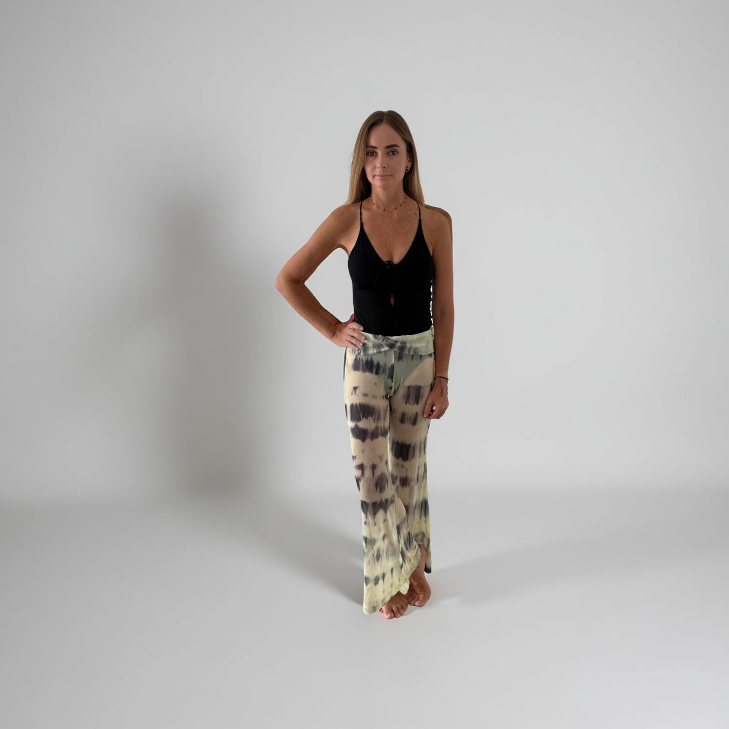 YELLOW PRINTED TULLE PANTS