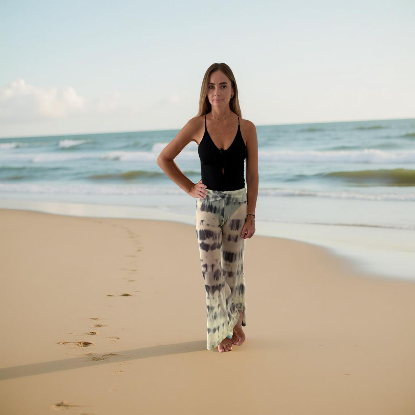 YELLOW PRINTED TULLE PANTS