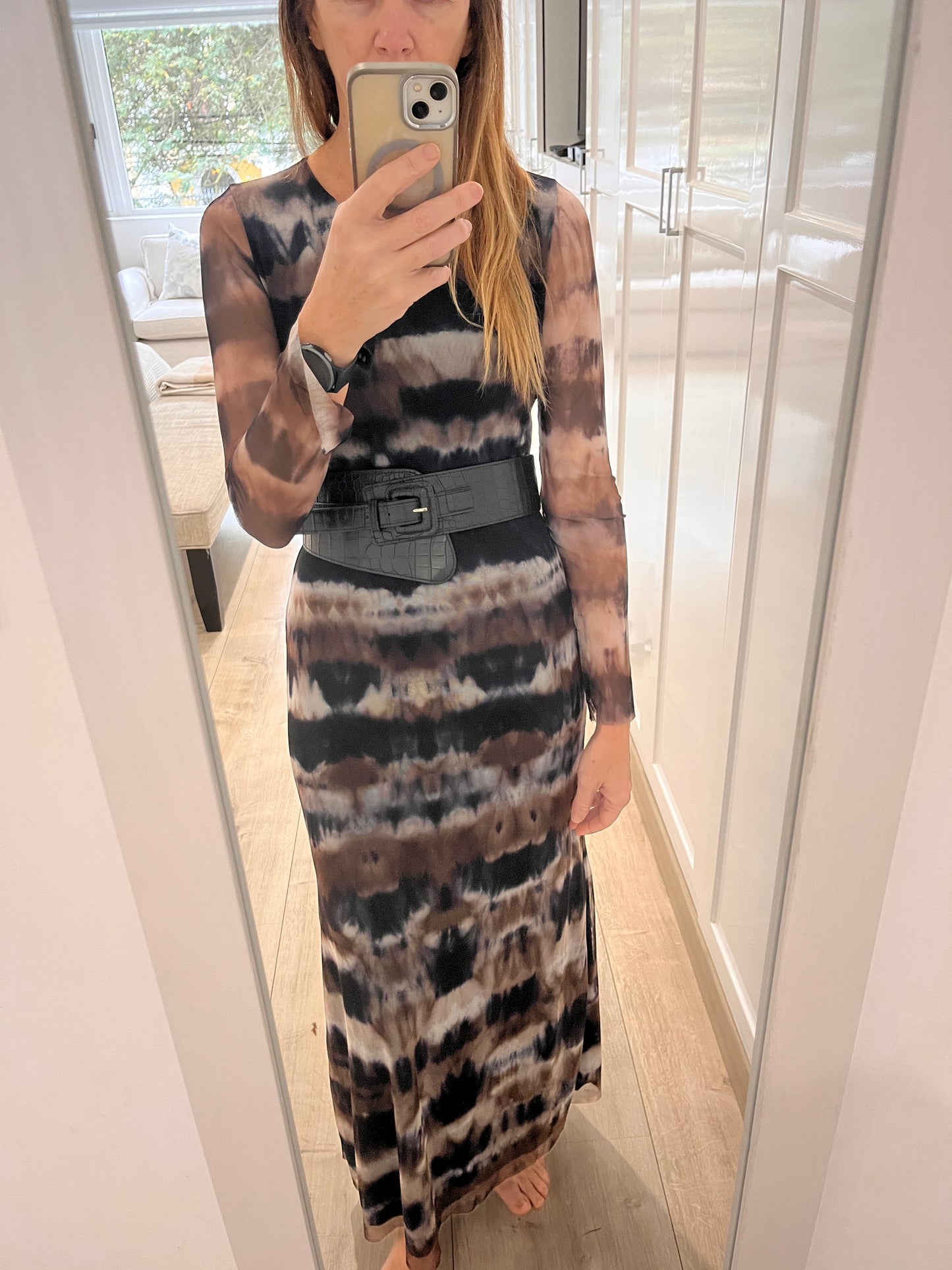 ALAYA PRINTED MESH DRESS
