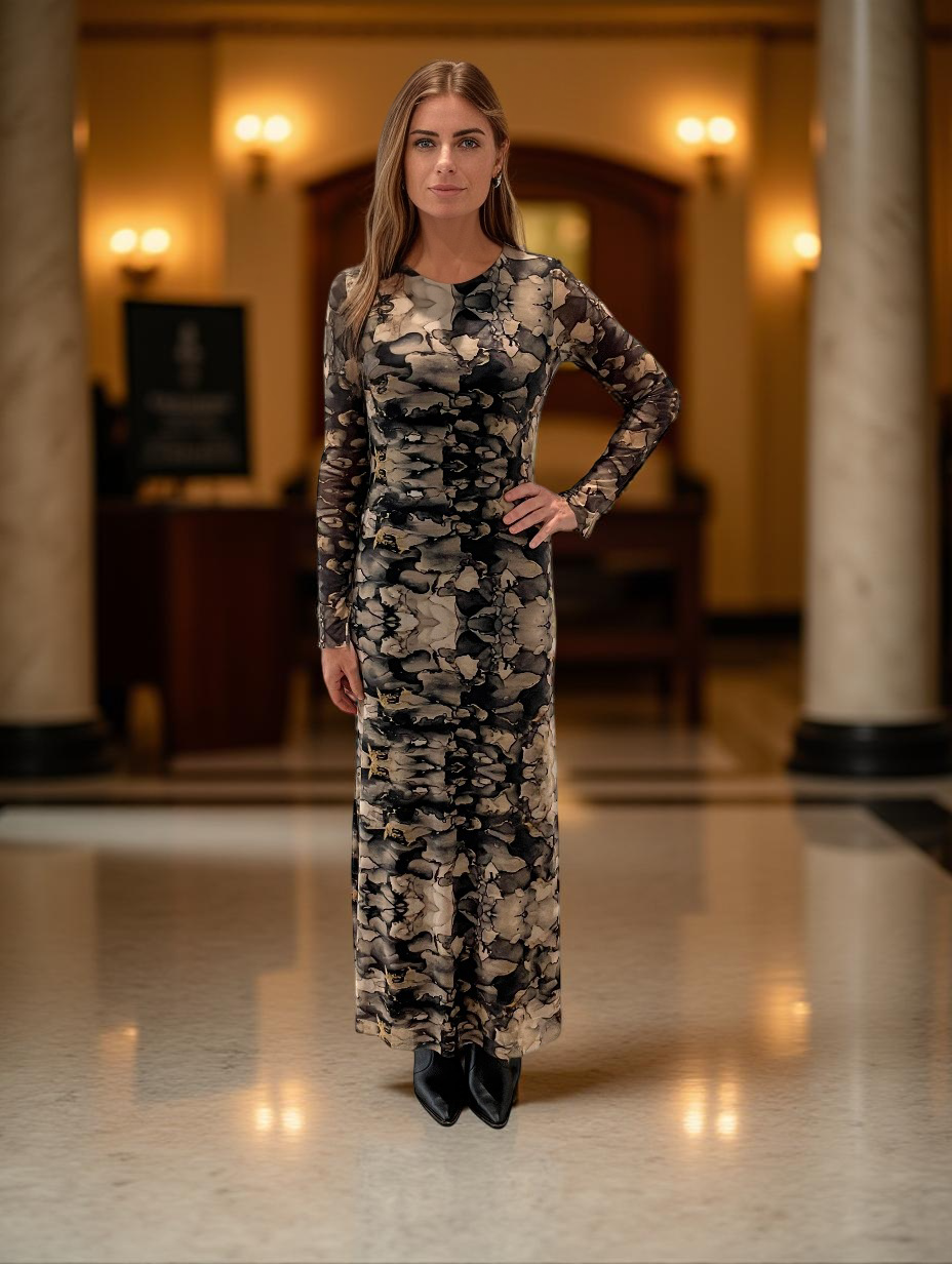 AMELIA PRINTED MESH DRESS