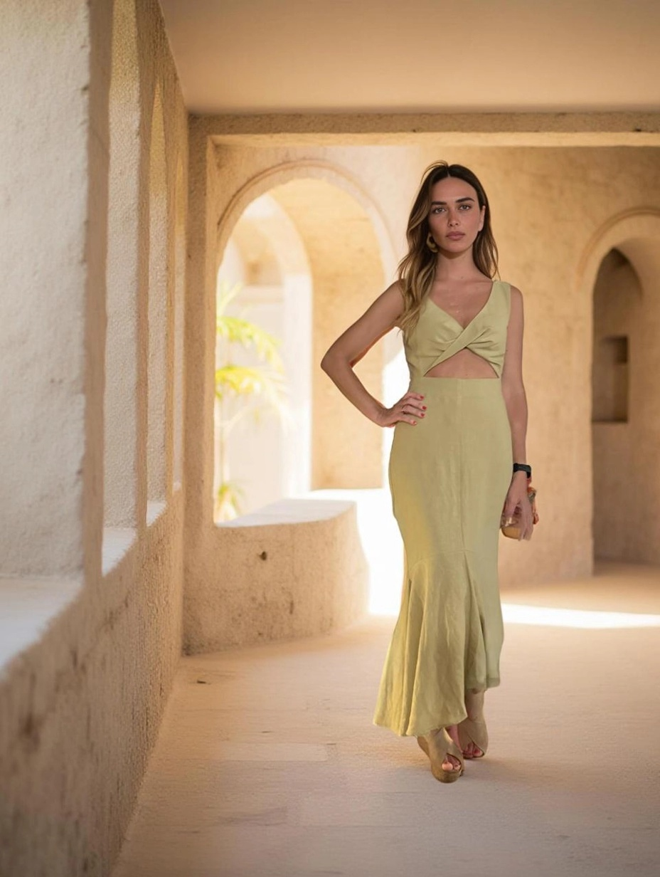 PISTACHIO LINEN DRESS