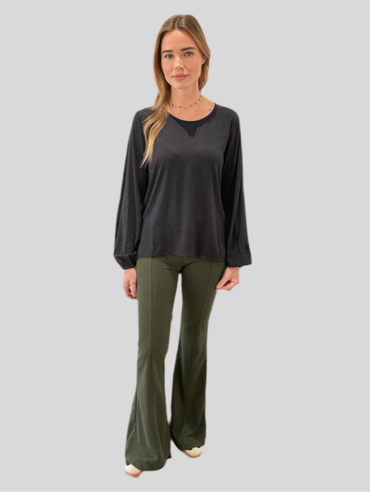 MILITARY GREEN FLARE PANTS