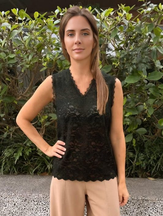 AMALFI LACE TOP - BLACK